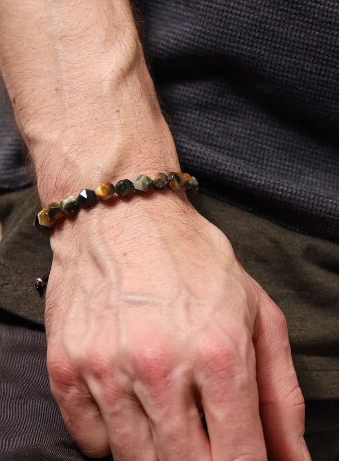 WE ARE ALL SMITH Mens Jewelry Clothing Bracelets Golden Blue Tiger Eye and Sterling Silver Bracelet for Men