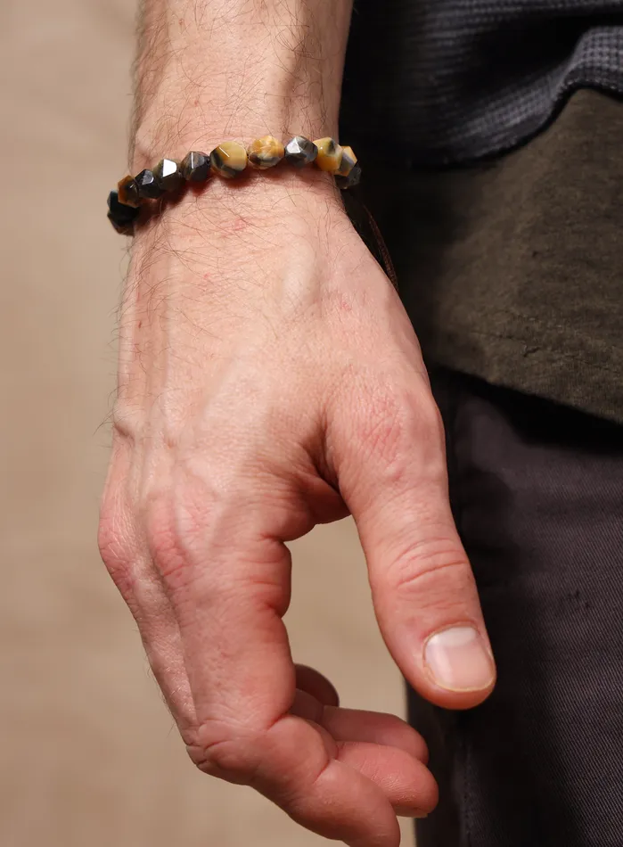 WE ARE ALL SMITH Mens Jewelry Clothing Bracelets Golden Blue Tiger Eye and Sterling Silver Bracelet for Men