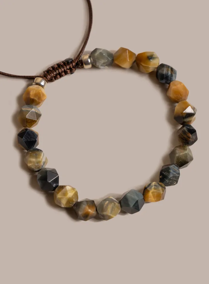WE ARE ALL SMITH Mens Jewelry Clothing Bracelets Golden Blue Tiger Eye and Sterling Silver Bracelet for Men