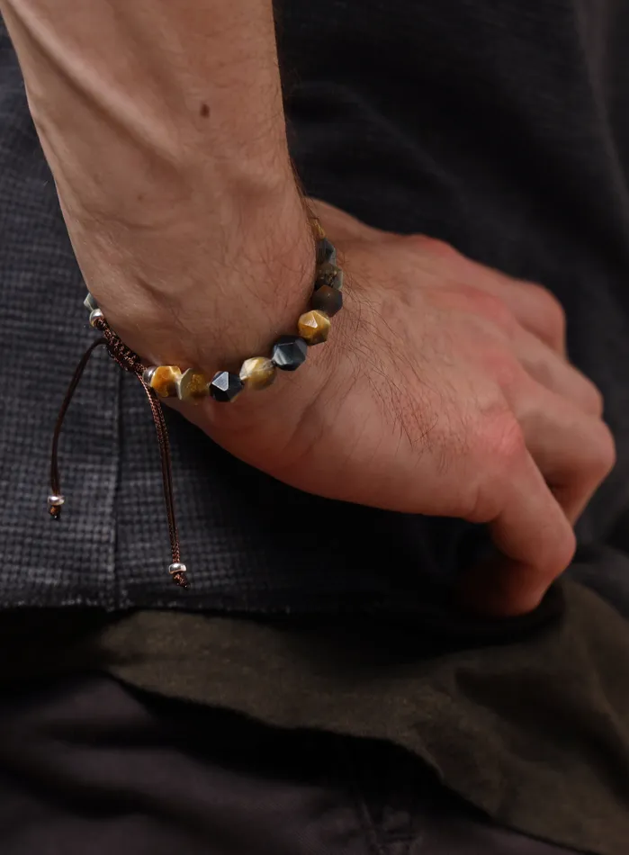 WE ARE ALL SMITH Mens Jewelry Clothing Bracelets Golden Blue Tiger Eye and Sterling Silver Bracelet for Men