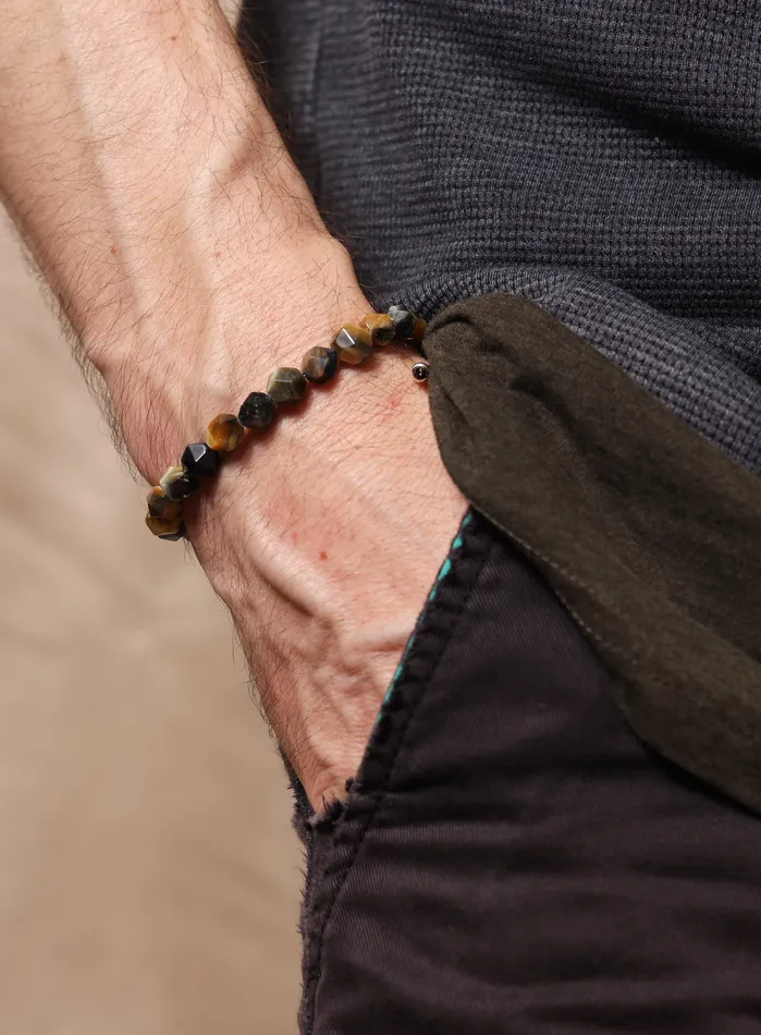 WE ARE ALL SMITH Mens Jewelry Clothing Bracelets Golden Blue Tiger Eye and Sterling Silver Bracelet for Men