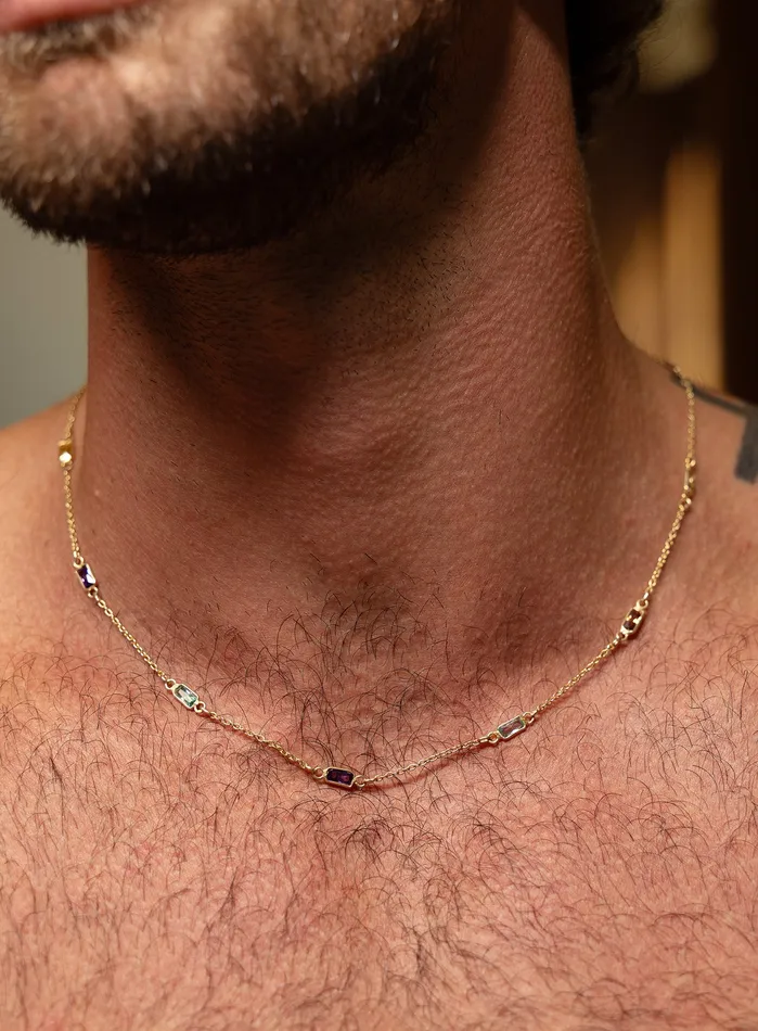 WE ARE ALL SMITH Mens Jewelry Clothing Necklaces MultiColor CZ Gemstone Gold Chain Necklace WE ARE ALL SMITH Mens Jewelry Clothing Necklaces MultiColor CZ Gemstone Gold Chain Necklace