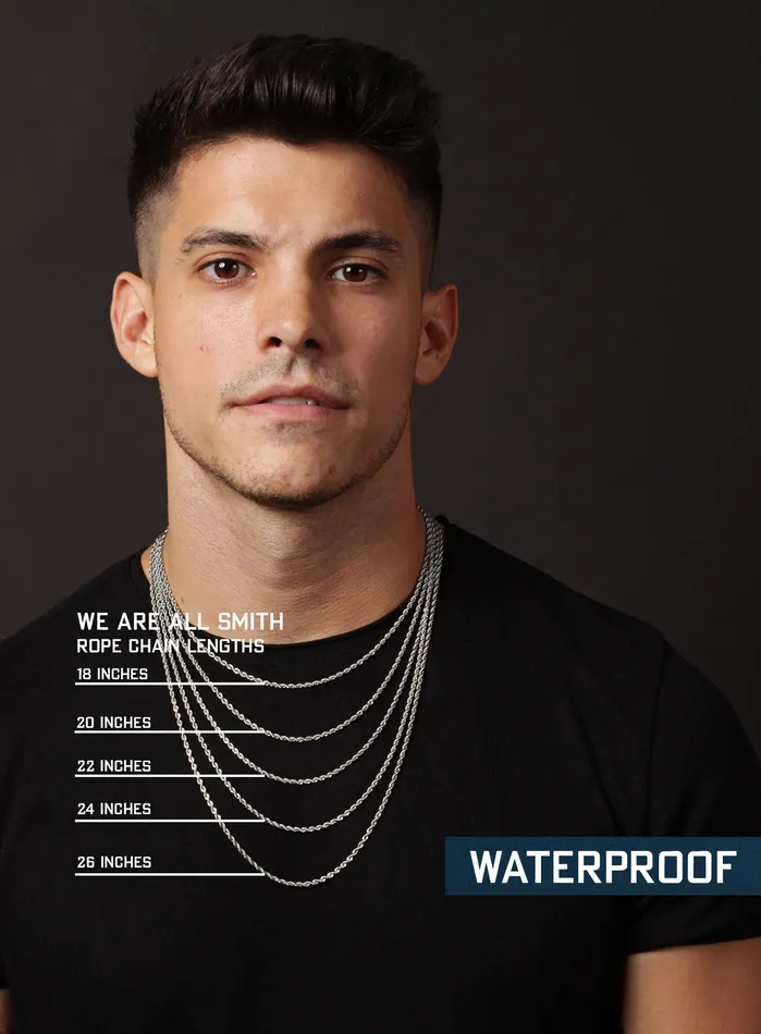 WE ARE ALL SMITH Mens Jewelry Clothing Necklaces Waterproof Silver Rope chain necklace 25 mm