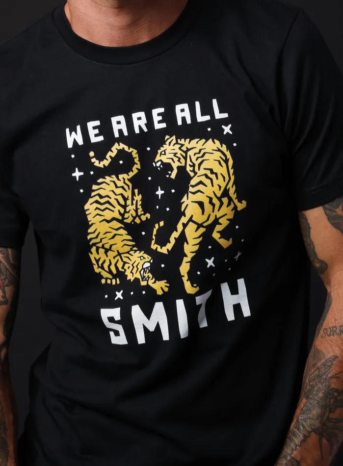 WE ARE ALL SMITH Mens Jewelry Clothing Rings Unisex Double Tigers Black Short Sleeve tshirt