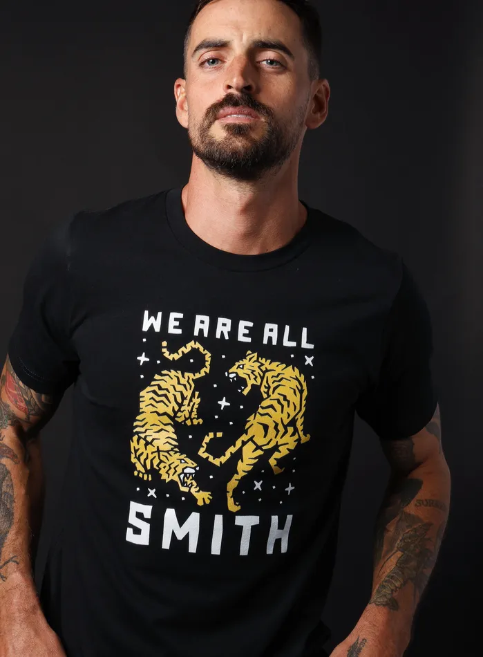 WE ARE ALL SMITH Mens Jewelry Clothing Rings Unisex Double Tigers Black Short Sleeve tshirt