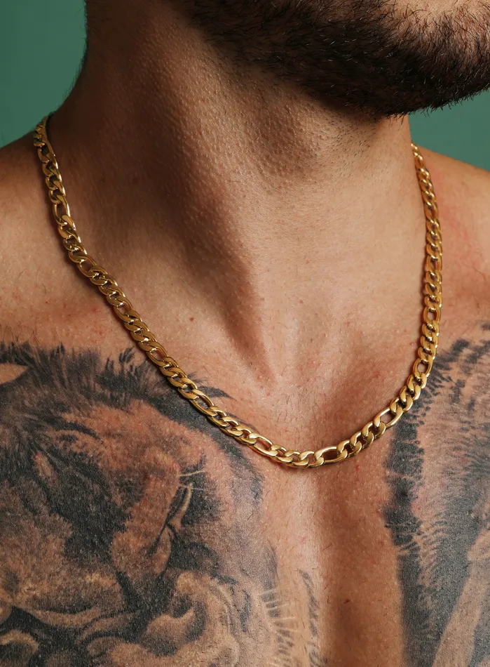 We Are All Smith Necklaces 7mm Gold Figaro Chain Necklace for Men