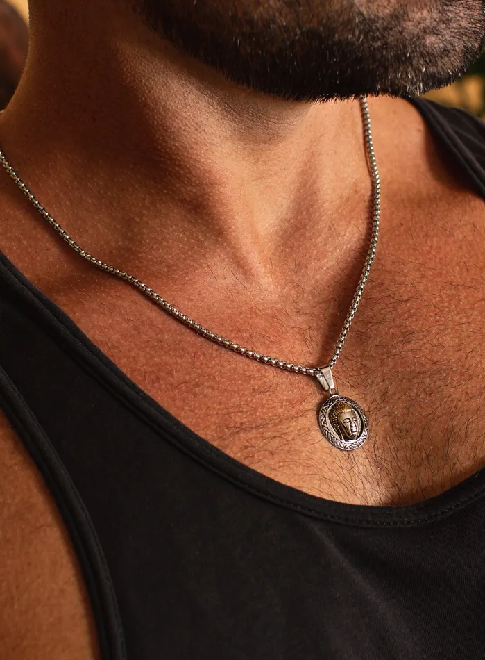 We Are All Smith Necklaces Stainless Steel Buddha Head Pendant Necklace for Men
