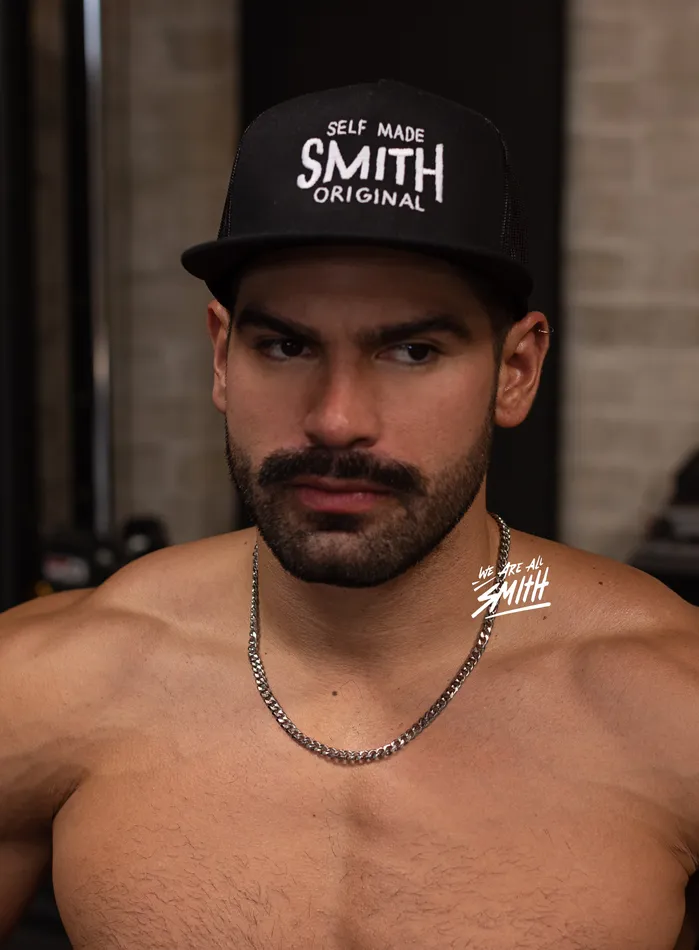 WE ARE ALL SMITH SELF MADE SMITH Black Embroidered Trucker Cap Rings WE ARE ALL SMITH SELF MADE SMITH Black Embroidered Trucker Cap Rings