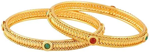 Yellow Chimes 2 PCS Exclusive Delicate Plain Antique Gold Plated Traditional Bangles for Women and Girls 24 Yellow Chimes Necklaces Yellow Chimes 2 PCS Exclusive Delicate Plain Antique Gold Plated Traditional Bangles for Women and Girls 24 Yellow Chimes Necklaces