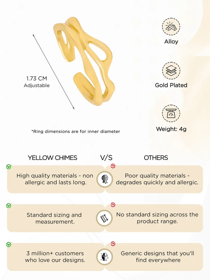 Yellow Chimes Adjustable Golden Ring for Women Bold Statement Style Size 7 Gold Yellow Chimes Rings