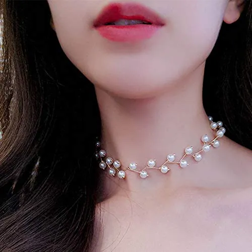 Yellow Chimes Adorable Simulated Pearl Link Chain Neck Strap Short Choker Necklace for Women and Girls Yellow Chimes Rings