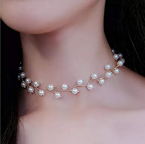 Yellow Chimes Adorable Simulated Pearl Link Chain Neck Strap Short Choker Necklace for Women and Girls Yellow Chimes Rings