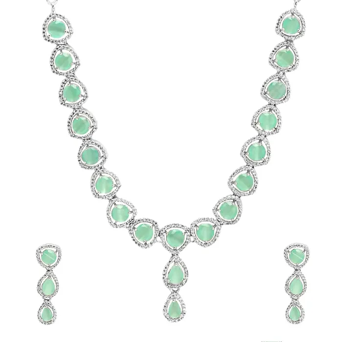 Yellow Chimes American Diamond Jewellery Set for Women Rosegold Plated Bridal Wedding Multicolor AD Jewellery Necklace Set for Women and Girls Yellow Chimes Earrings