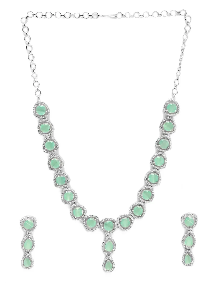 Yellow Chimes American Diamond Jewellery Set for Women Rosegold Plated Bridal Wedding Multicolor AD Jewellery Necklace Set for Women and Girls Yellow Chimes Earrings