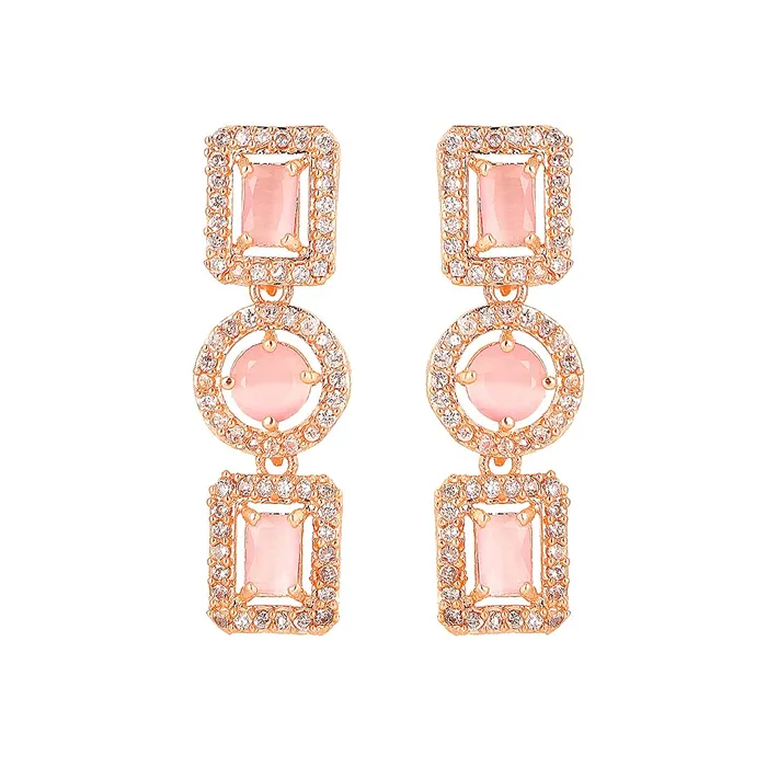 Yellow Chimes American Diamond Necklace Set For Women Pink Stone Rose Gold Jewellery Set For Women Diamond Necklace Set Birthday Gift for Girls Anniversary Gift for Wife Yellow Chimes Necklaces