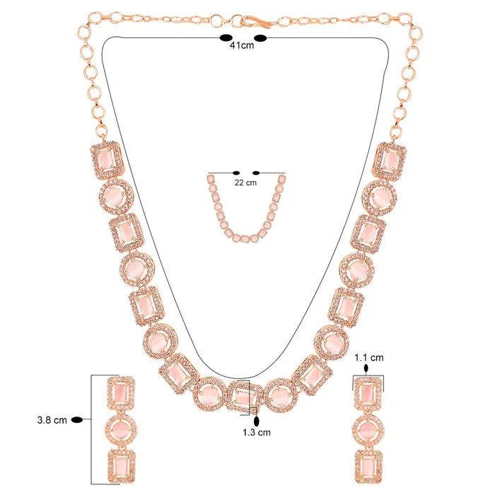 Yellow Chimes American Diamond Necklace Set For Women Pink Stone Rose Gold Jewellery Set For Women Diamond Necklace Set Birthday Gift for Girls Anniversary Gift for Wife Yellow Chimes Necklaces