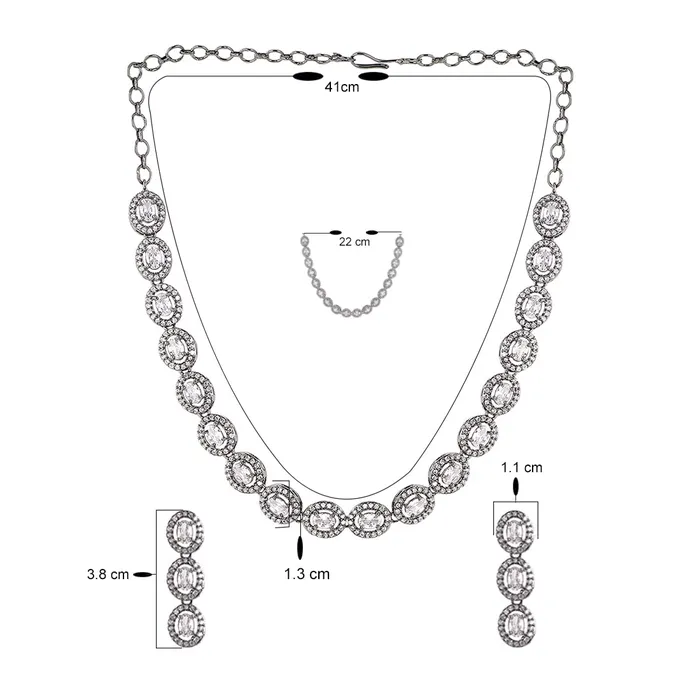 Yellow Chimes American Diamond Necklace Set For Women White Stone Black Silver Jewellery Set For Women Diamond Necklace Set Birthday Gift for Girls Anniversary Gift for Wife Yellow Chimes Necklaces