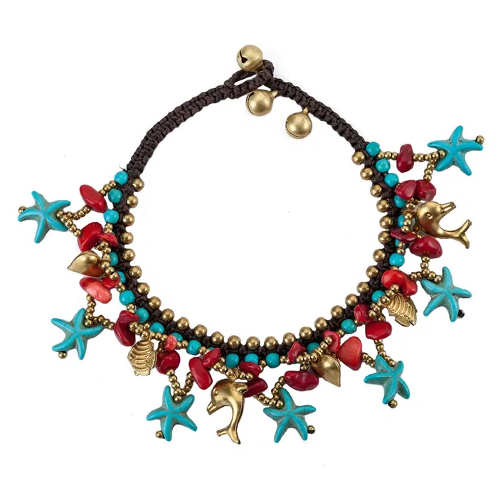 Yellow Chimes Anklets for Women Bohemian Starfish Charms Beaded Bracelet Cum Anklet for Women and Girls Yellow Chimes Earrings