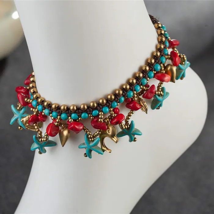 Yellow Chimes Anklets for Women Bohemian Starfish Charms Beaded Bracelet Cum Anklet for Women and Girls Yellow Chimes Earrings