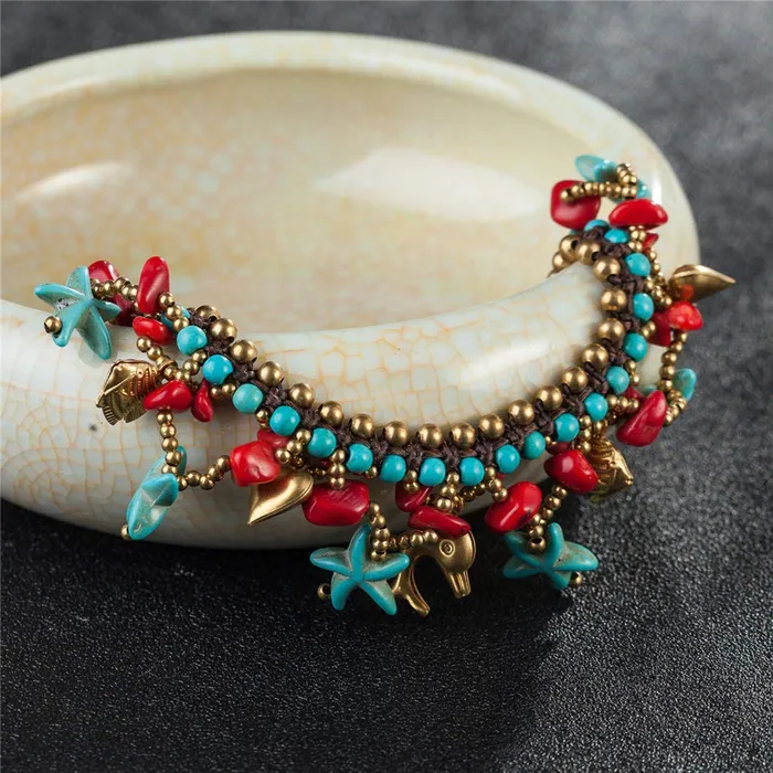 Yellow Chimes Anklets for Women Bohemian Starfish Charms Beaded Bracelet Cum Anklet for Women and Girls Yellow Chimes Earrings