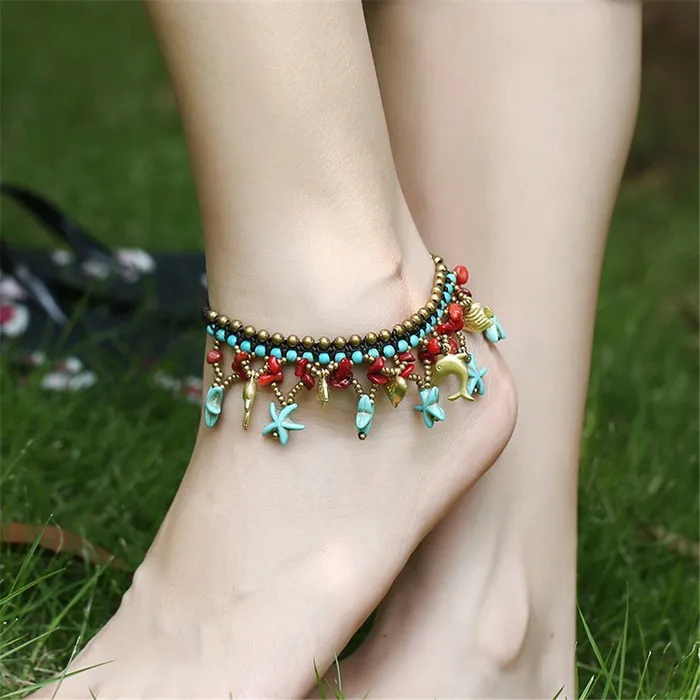 Yellow Chimes Anklets for Women Bohemian Starfish Charms Beaded Bracelet Cum Anklet for Women and Girls Yellow Chimes Earrings