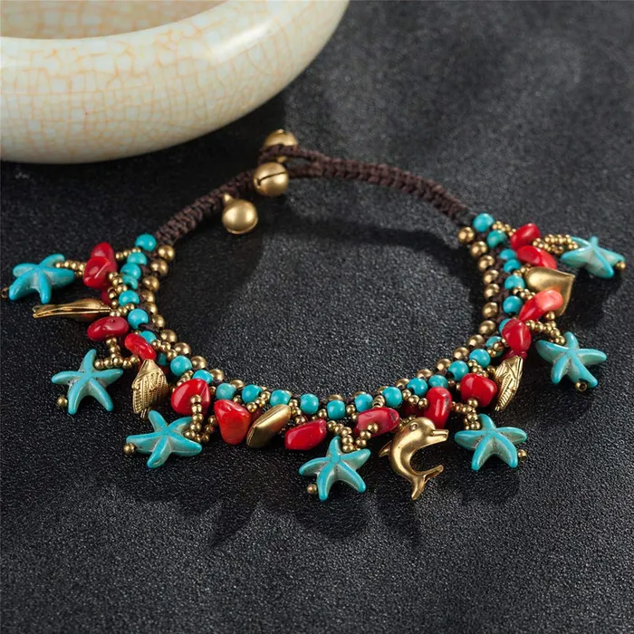 Yellow Chimes Anklets for Women Bohemian Starfish Charms Beaded Bracelet Cum Anklet for Women and Girls Yellow Chimes Earrings