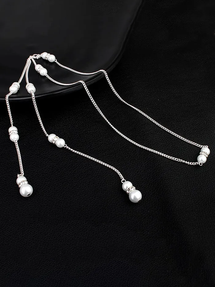 Yellow Chimes Back Necklace For Women Silver Tone Pearl Embellished Back Chain For Women and Girls Yellow Chimes Bracelets
