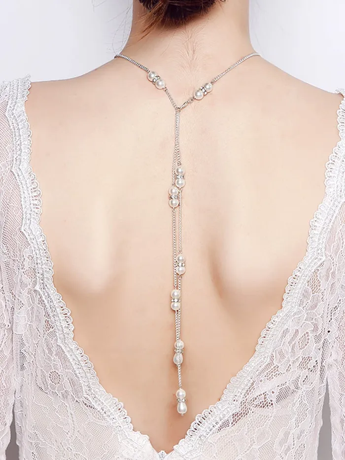 Yellow Chimes Back Necklace For Women Silver Tone Pearl Embellished Back Chain For Women and Girls Yellow Chimes Bracelets