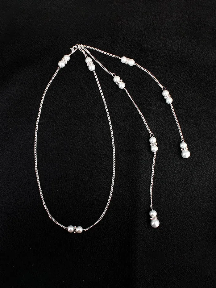 Yellow Chimes Back Necklace For Women Silver Tone Pearl Embellished Back Chain For Women and Girls Yellow Chimes Bracelets