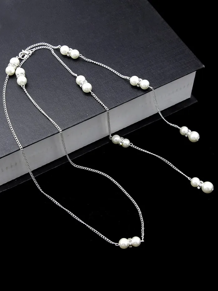 Yellow Chimes Back Necklace For Women Silver Tone Pearl Embellished Back Chain For Women and Girls Yellow Chimes Bracelets