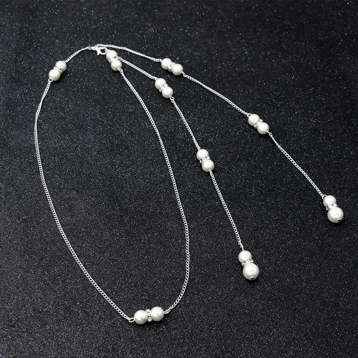 Yellow Chimes Back Necklace For Women Silver Tone Pearl Embellished Back Chain For Women and Girls Yellow Chimes Bracelets
