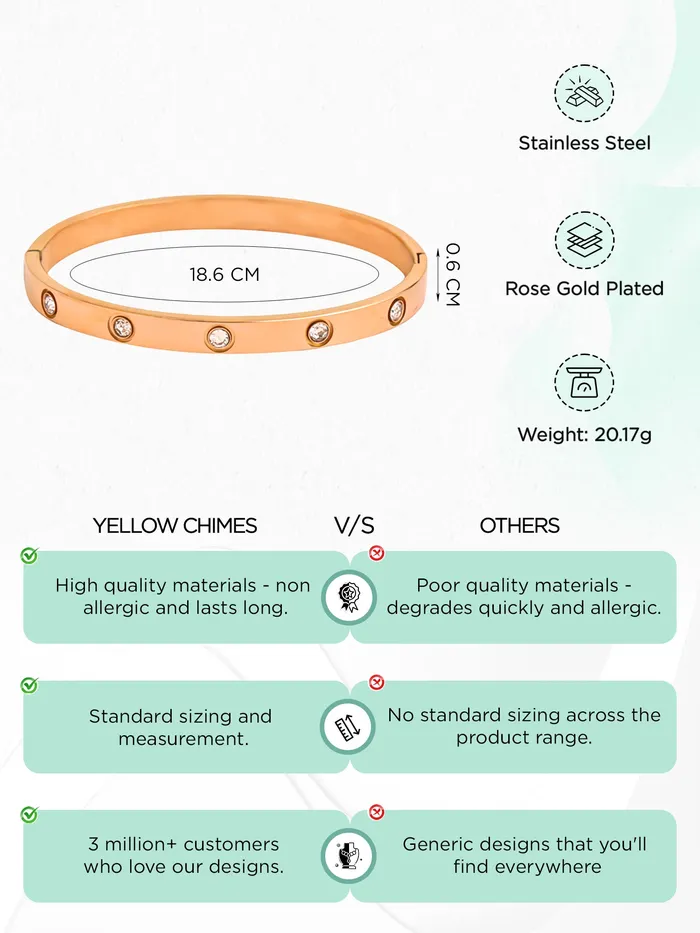 Yellow Chimes Bangle Bracelet for Woman Fashion Rose Gold Kada Bracelet Hand Accessories for Women Crystal Bangles Bracelets for Girls Birthday Gift for Women Anniversary Gift for Wife Yellow Chimes Earrings