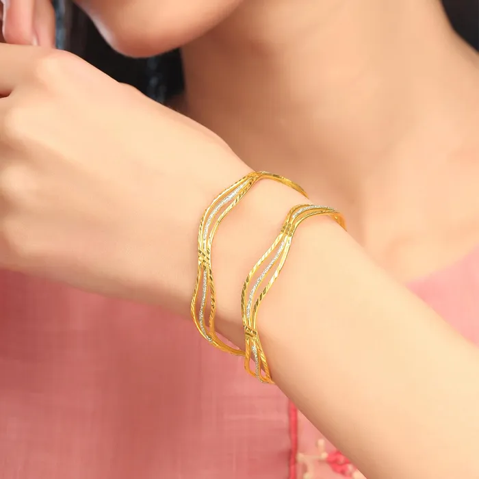 Yellow Chimes Bangles for Women 2 PCS Golden Bangles Gold Plated Traditional Bangles for Women and Girls Birthday Gift For Girls and Women Anniversary Gift for Wife Yellow Chimes Rings