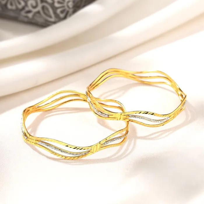 Yellow Chimes Bangles for Women 2 PCS Golden Bangles Gold Plated Traditional Bangles for Women and Girls Birthday Gift For Girls and Women Anniversary Gift for Wife Yellow Chimes Rings