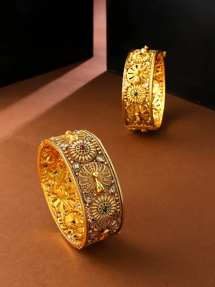 Yellow Chimes Bangles for Women Gold Toned Crystal Studded Peacock Designed Set of 2 Bangles for Women and Girls Yellow Chimes Necklaces