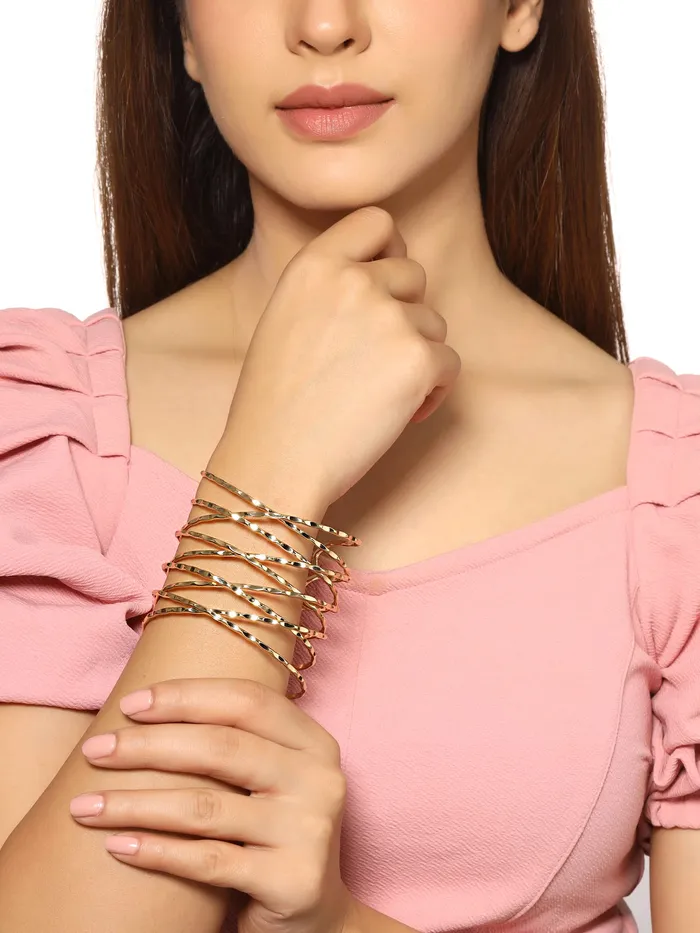 Yellow Chimes Bracelet for Women and Girls Fashion Golden Cuff Kadaa Bracelets for Women Gold Plated Hand Cuff Kadaa Bracelet Birthday Gift For Girls and Women Design 5 Yellow Chimes Necklaces