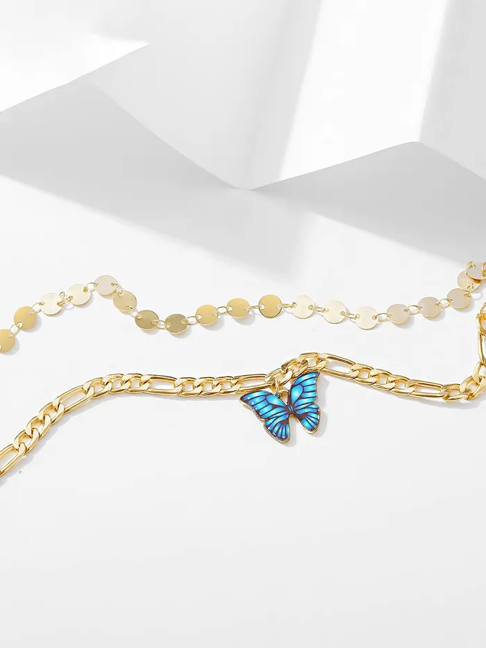 Yellow Chimes Bracelet For Women Gold Tone Dual Layer Chain With Blue Color Butterfly Charm Hanging Bracelet For Women and Girls Yellow Chimes Earrings