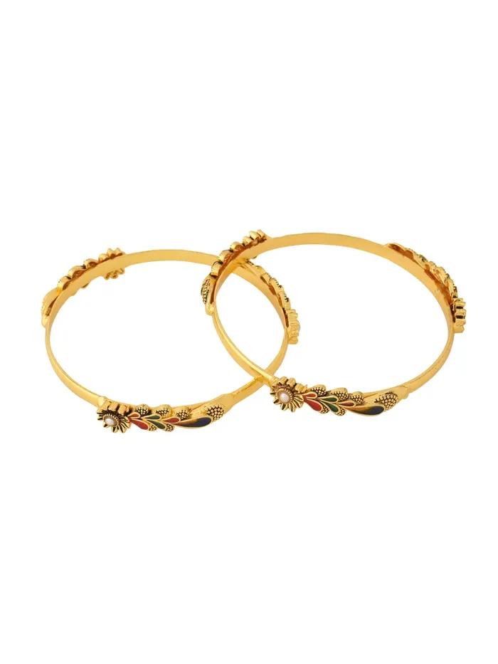 Yellow Chimes Bracelets Yellow Chimes Bangles for Women Gold Toned Floral Designed Meenakari Touch Traditional Bangles for Women and Girls