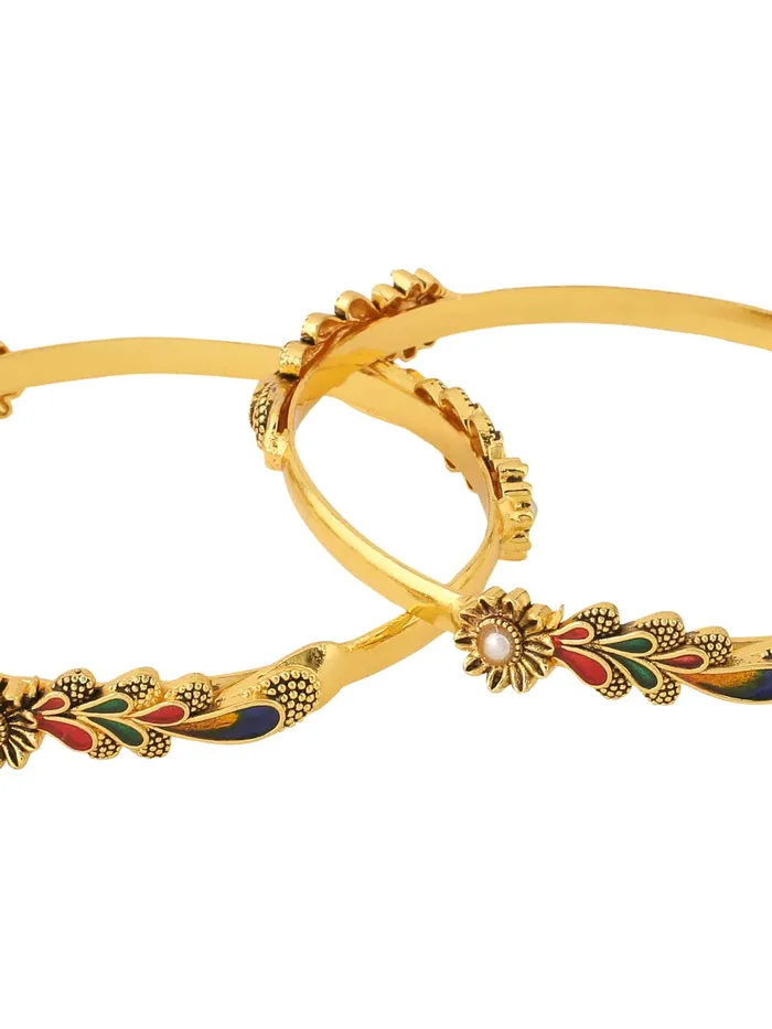 Yellow Chimes Bracelets Yellow Chimes Bangles for Women Gold Toned Floral Designed Meenakari Touch Traditional Bangles for Women and Girls