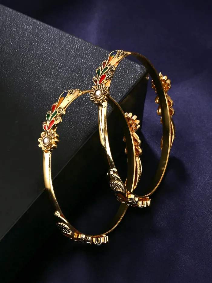 Yellow Chimes Bracelets Yellow Chimes Bangles for Women Gold Toned Floral Designed Meenakari Touch Traditional Bangles for Women and Girls