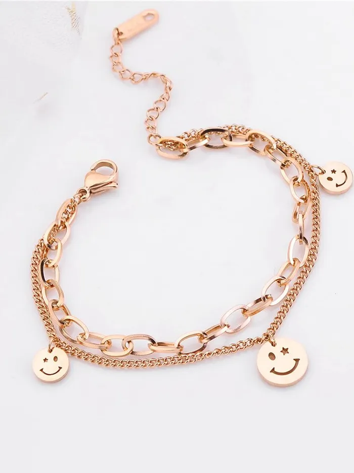 Yellow Chimes Bracelets Yellow Chimes Charm Bracelet for Women Rose GoldPlated Stainless Steel Link Chain Smiley Charm Bracelet For Women and Girls