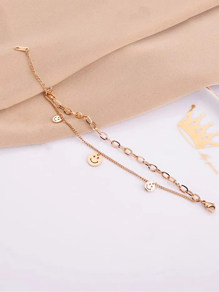 Yellow Chimes Bracelets Yellow Chimes Charm Bracelet for Women Rose GoldPlated Stainless Steel Link Chain Smiley Charm Bracelet For Women and Girls