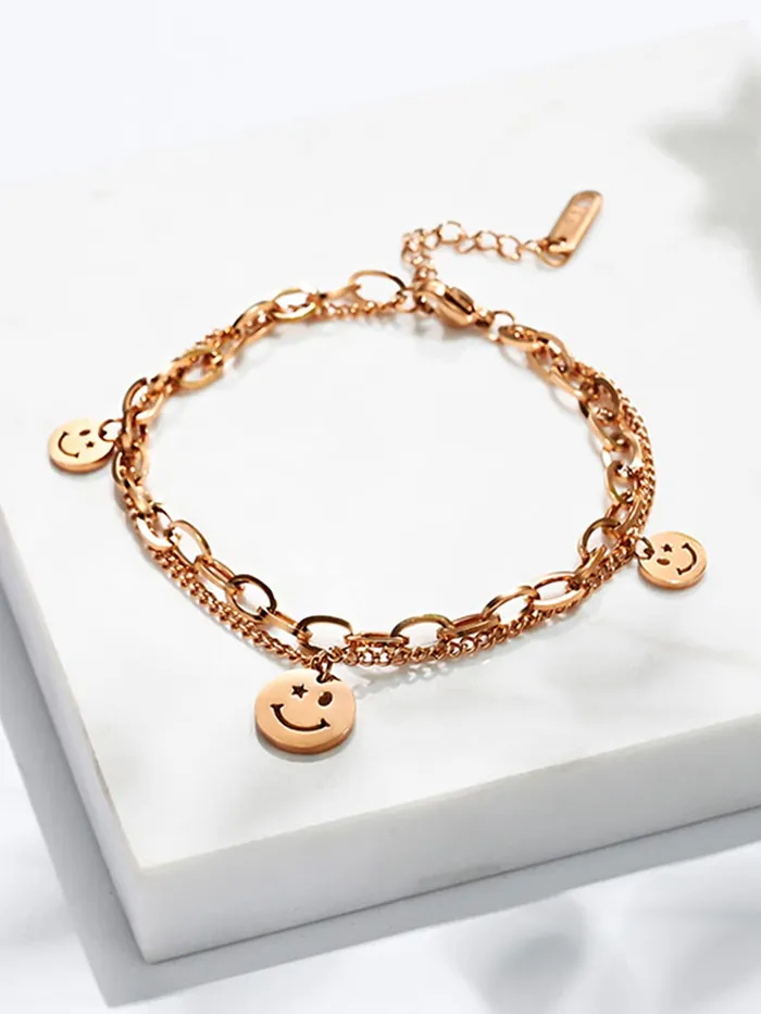 Yellow Chimes Bracelets Yellow Chimes Charm Bracelet for Women Rose GoldPlated Stainless Steel Link Chain Smiley Charm Bracelet For Women and Girls