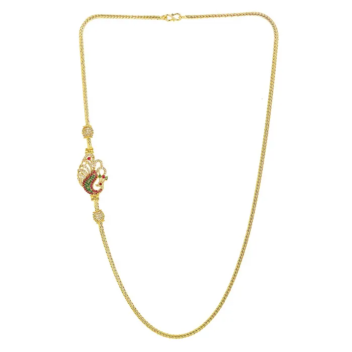 Yellow Chimes Bracelets Yellow Chimes Classic ADAmerican Diamond Studded Gold Plated Necklace Peacock Ball Mugappu Mopu Chain Design Thali chain with side Mugappu for Women and Girls Gold Multicolour Medium