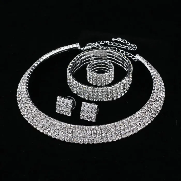 Yellow Chimes Bracelets Yellow Chimes Crystal Jewellery Set for Women Crystal Jewelry Set Silver Plated Choker Necklace Set with Earrings for Women and Girls Design 17