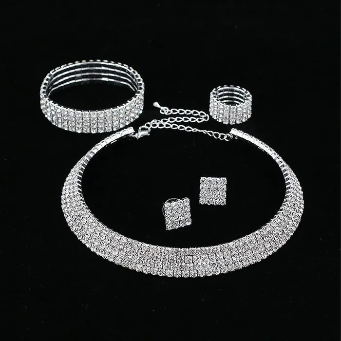 Yellow Chimes Bracelets Yellow Chimes Crystal Jewellery Set for Women Crystal Jewelry Set Silver Plated Choker Necklace Set with Earrings for Women and Girls Design 17