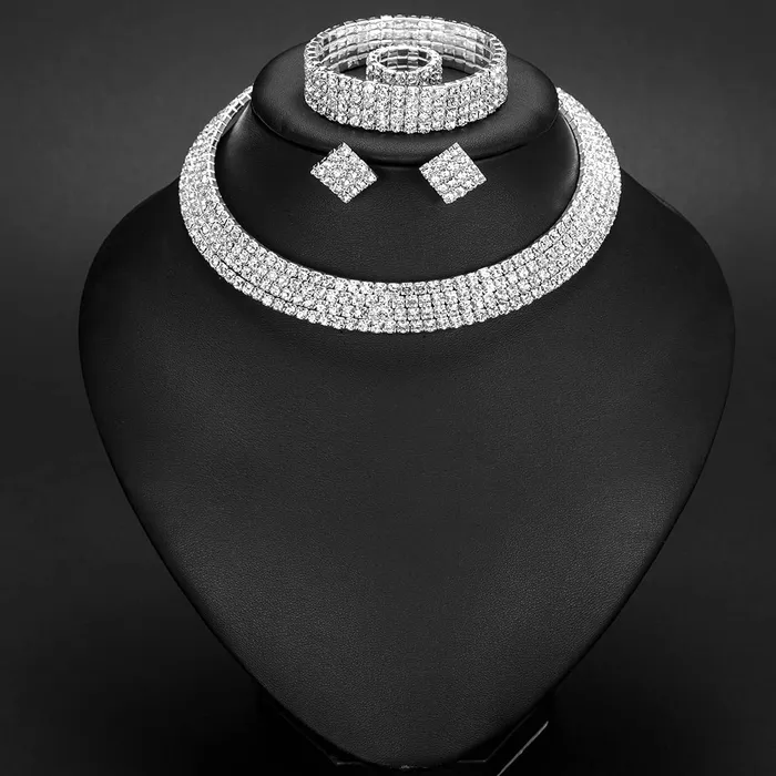 Yellow Chimes Bracelets Yellow Chimes Crystal Jewellery Set for Women Crystal Jewelry Set Silver Plated Choker Necklace Set with Earrings for Women and Girls Design 17