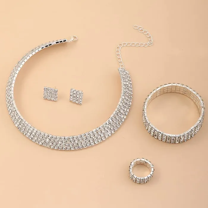 Yellow Chimes Bracelets Yellow Chimes Crystal Jewellery Set for Women Crystal Jewelry Set Silver Plated Choker Necklace Set with Earrings for Women and Girls Design 17