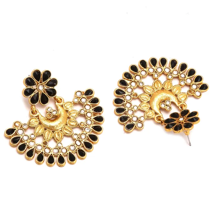 Yellow Chimes Bracelets Yellow Chimes Ethnic Black Kundan Studded Traditional Gold Plated Chand Bali Earrings for Women and Girls