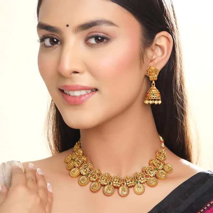 Yellow Chimes Bracelets Yellow Chimes Jewellery Set for Women and Girls Temple Jewellery Set for Women Gold Plated Coin Designed Temple Jewellery Birthday Gift for girls and women Anniversary Gift for Wife